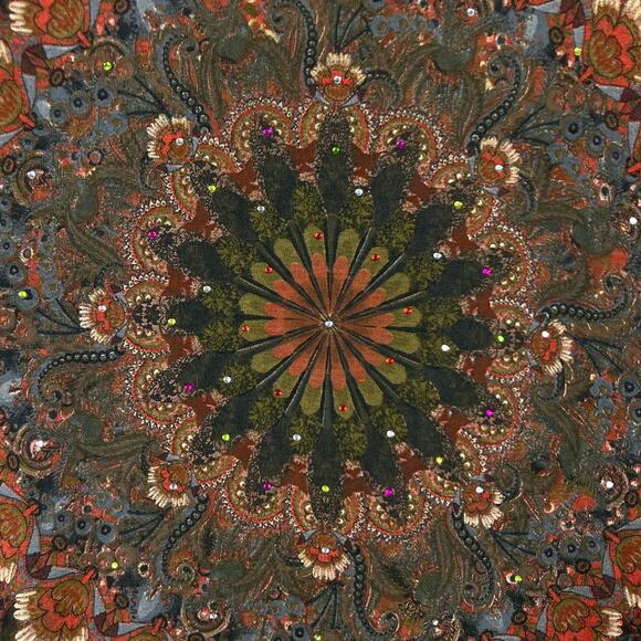 NWT DESIGUAL Top EU L~US M Brown Floral Rhinestone Art Tie-Bow-Side Long-Sleeve - Picture 5 of 11